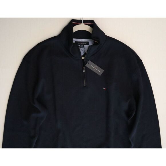 Tommy Hilfiger 78C6087-410 Men's Sz Large Navy Blue Logo 1/4 Zip Fleece Top - Picture 4 of 7